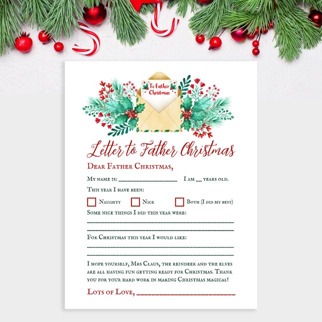 Watercolor Kids Letter to Santa / Father Christmas (Watercolor Kids Letter to Father Christmas)