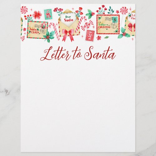 Watercolor Kids Letter to Santa Paper