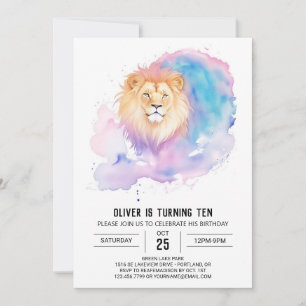 Watercolor Kids Lion Birthday Invitation