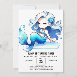Watercolor Kids Mermaid Birthday Invitation