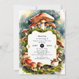 Watercolor Kids Mushroom Birthday Invitation