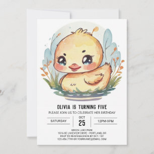 Watercolor Kids' Pond Duck Birthday Invitation