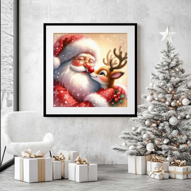 Watercolor Kids Room Christmas Art Santa Rudolph Framed Art (Watercolor Kids Room Christmas Art Santa and Rudolph)