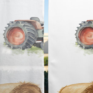Watercolor Kids Tractor Hay Bail Pattern Nursery Sheer Curtains
