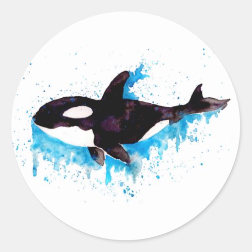 Watercolor Killer Whale Classic Round Sticker