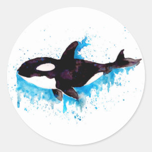 Watercolor Killer Whale Classic Round Sticker
