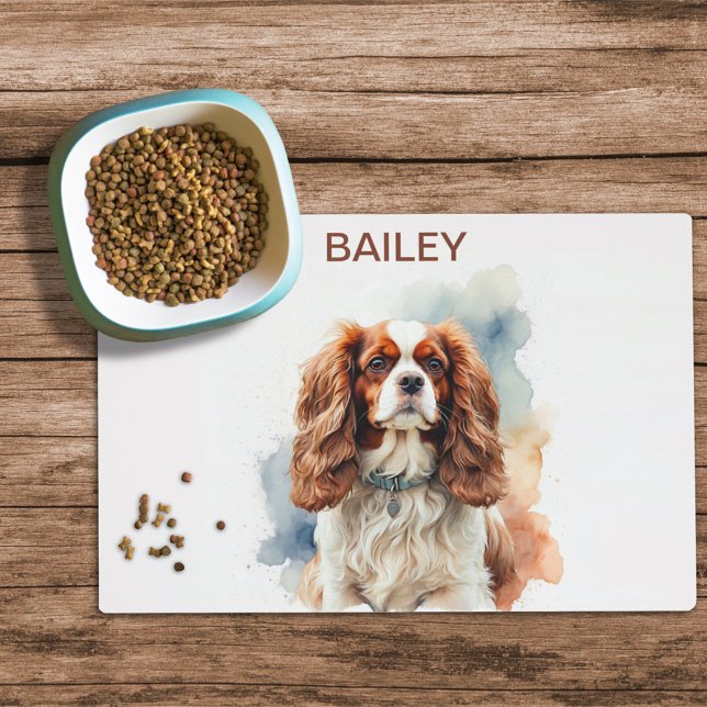 Watercolor King Charles Spaniel Dog Food Mat (Creator Uploaded)