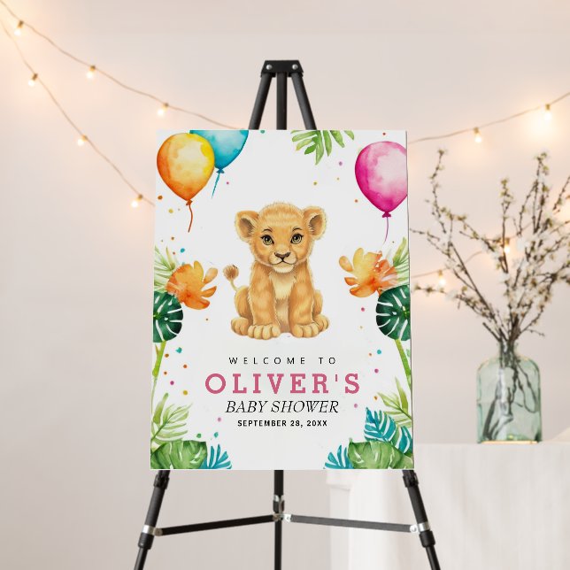 Watercolor King Lion Baby Shower Welcome Sign   (In Situ (Stand))