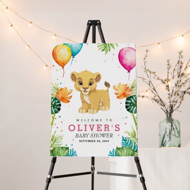 Watercolor King Lion Baby Shower Welcome Sign  (In Situ (Stand))