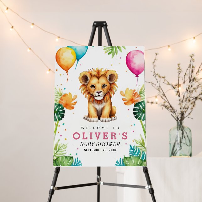 Watercolor King Lion Baby Shower Welcome Sign (In Situ (Stand))