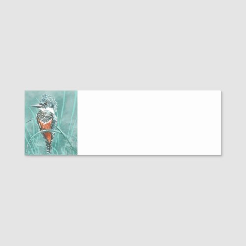 Watercolor Kingfisher Bird Animal nature art Name Tag