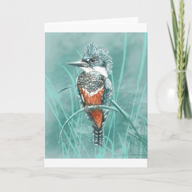 Watercolor Kingfisher Bird Nature Art Card (Front)