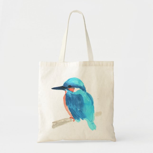 watercolor kingfisher bird tote bag (Front)