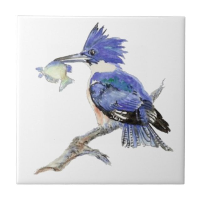 Watercolor Kingfisher Bird Wildlife Tile (Front)