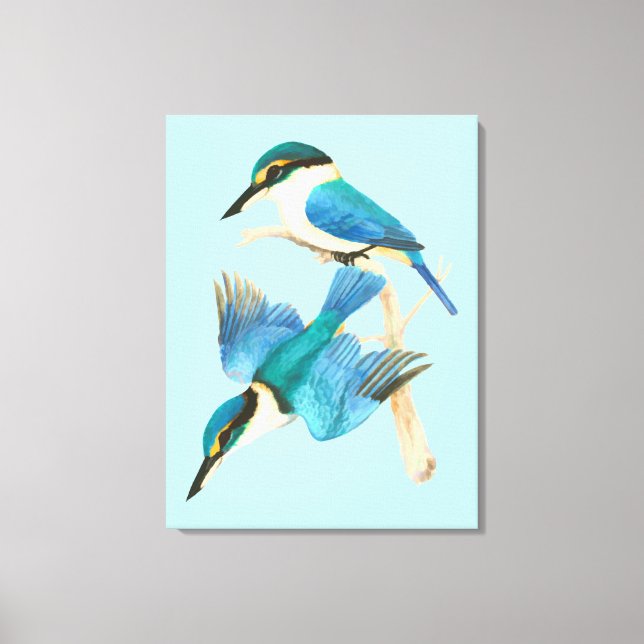 Watercolor Kingfisher Birds Blue Canvas Print (Front)