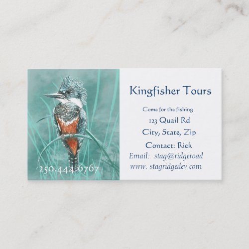 Watercolor Kingfisher Fishing Tours Business Logo Business Card