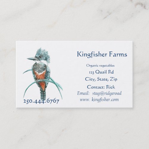 Watercolor Kingfisher Organic Farm Business Logo Business Card