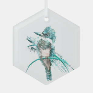 Watercolor Kingfisher Wildlife Nature Bird Glass Ornament