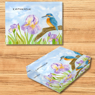 Watercolor Kingfisher with Purple Irises  Paperweight