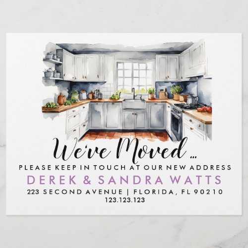 Watercolor kitchen Change of address weve moved Flyer