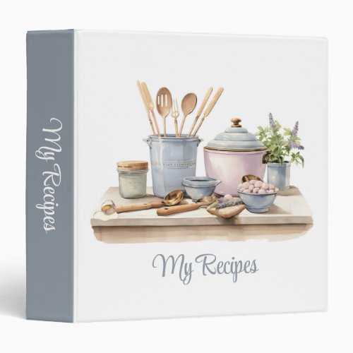 Watercolor Kitchen Cooking Supplies Personalized R 3 Ring Binder