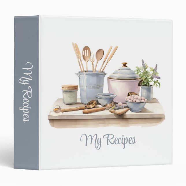 Watercolor Kitchen Cooking Supplies Personalized R 3 Ring Binder (Front/Spine)