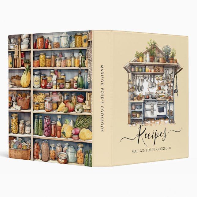 Watercolor Kitchen Food Pantry Supplies Recipe 3 Ring Binder (Background)