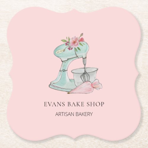 Watercolor Kitchen mixer pink bakery   Paper Coaster