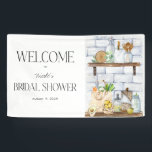 Watercolor Kitchen Scene Bridal Shower Welcome Banner<br><div class="desc">Designed to coordinate with our popular 'Let's Stock the Kitchen' and 'We're Cooking Up' bridal shower invitations, this Welcome Banner features a hand painted watercolor eco kitchen scene, and incorporates trendy ligature typography. It is easily personalized with name and date. Contact designer for matching products. Copyright Elegant Invites, all rights...</div>