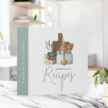 Watercolor Kitchen Supplies Personalized Recipe 3 Ring Binder by RedwoodAndVine at Zazzle