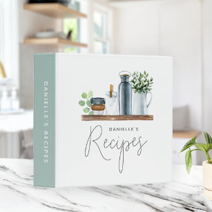 Watercolor Kitchen Supplies Personalized Recipe 3 Ring Binder