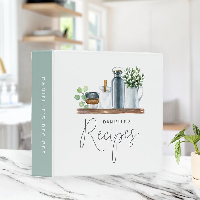 Watercolor Kitchen Supplies Personalized Recipe 3 Ring Binder (Creator Uploaded)