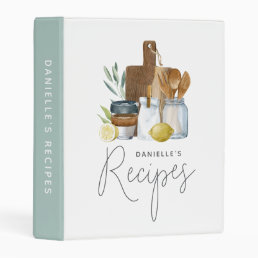 Watercolor Kitchen Supplies Personalized Recipe Mini Binder