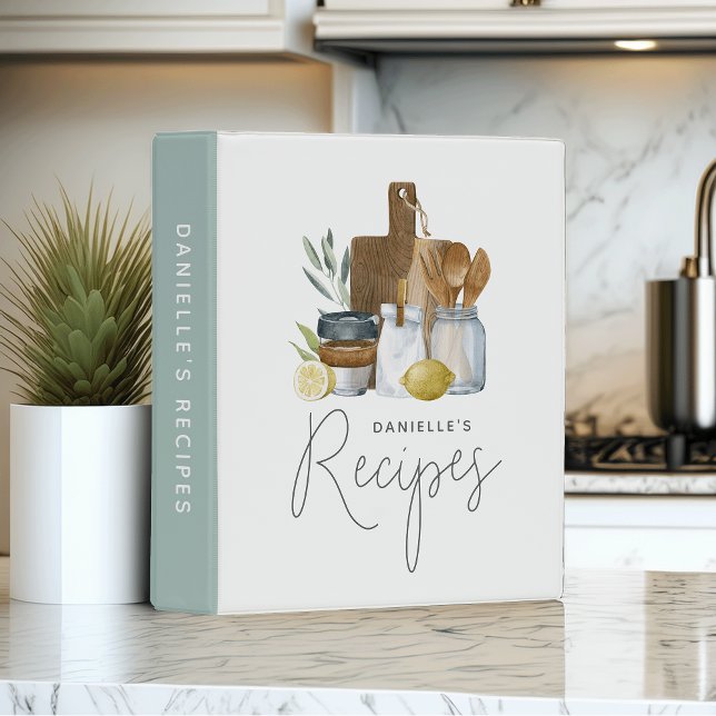 Watercolor Kitchen Supplies Personalized Recipe Mini Binder (Creator Uploaded)