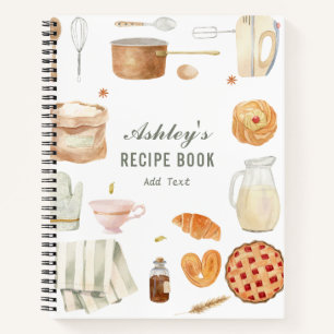 Watercolor Kitchen Supplies Personalized Recipe Notebook