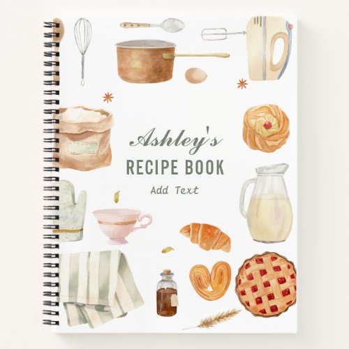 Watercolor Kitchen Supplies Personalized Recipe Notebook