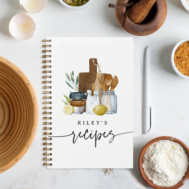 Watercolor Kitchen Supplies Personalized Recipe Notebook (Creator Uploaded)