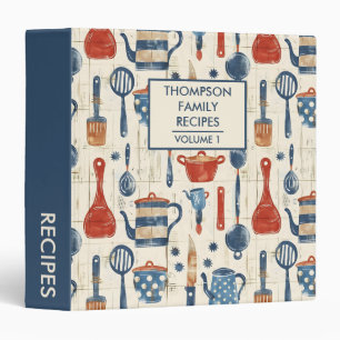 Watercolor Kitchen Tools Personalized Recipe 3 Ring Binder