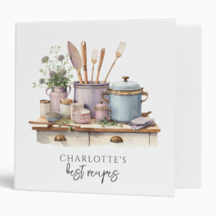 Watercolor Kitchen Tools Personalized Recipe  3 Ring Binder