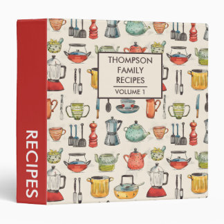 Watercolor kitchen tools Personalized Recipe 3 Ring Binder