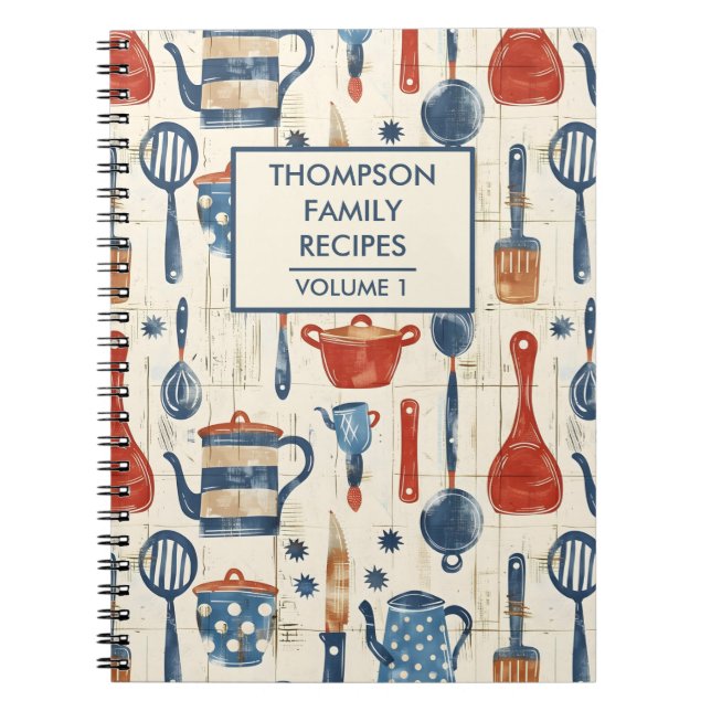 Watercolor Kitchen Tools Personalized Recipe Notebook (Front)