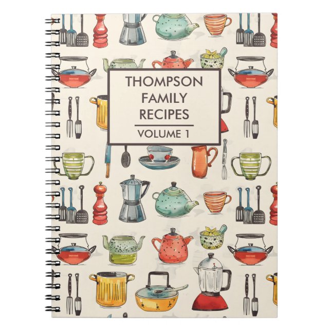 Watercolor kitchen tools Personalized Recipe Notebook (Front)