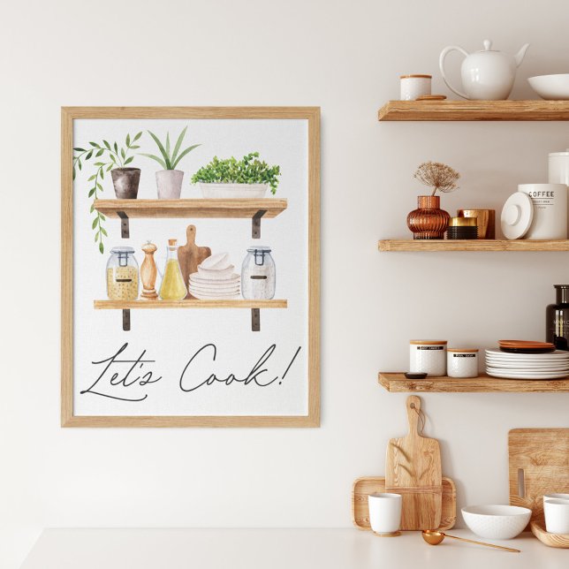 Watercolor Kitchen Utensils and Houseplants Quote  Poster (In situ)
