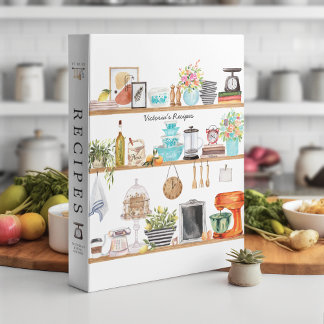 Watercolor Kitchen Utensils | Bridal Shower Recipe 3 Ring Binder