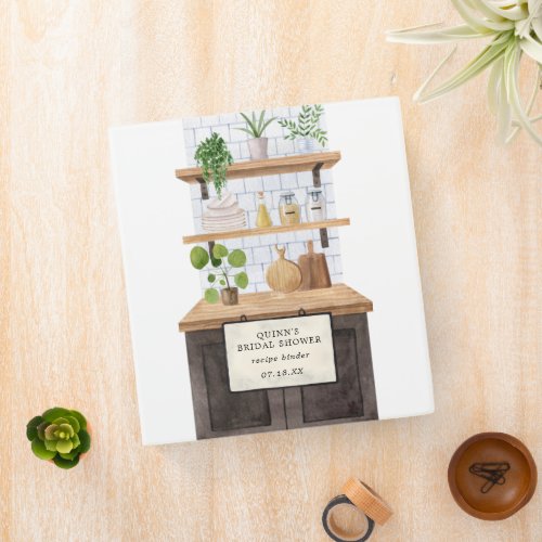Watercolor Kitchen Utensils  Bridal Shower Recipe 3 Ring Binder