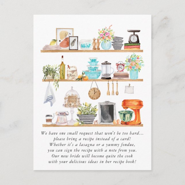 Watercolor Kitchen Utensils Bridal Shower Recipe Postcard (Front)