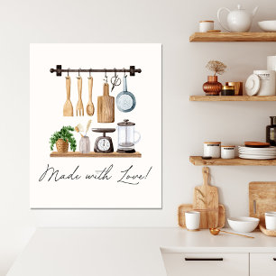 Watercolor Kitchen Utensils Cooking Quote Canvas Print