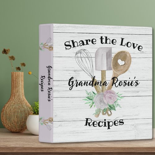 Watercolor Kitchen Utensils Grandmas Recipe Book 3 Ring Binder