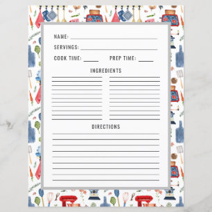 Watercolor Kitchen Utensils Recipe Binder Page