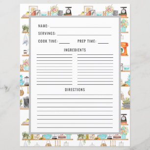 Watercolor Kitchen Utensils   Recipe Binder Page